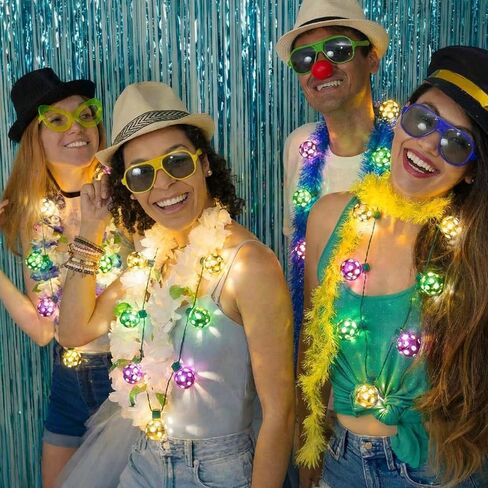 Estune 3 Pcs 40 Inch Mardi Gras Light up Necklace Jumbo LED Mardi Gras Beads Necklace Large Globe Bulbs Strand Big Jewelry Party Accossories for Women Men, 3 Light Modes, Battery Operated in Saudi Arabia