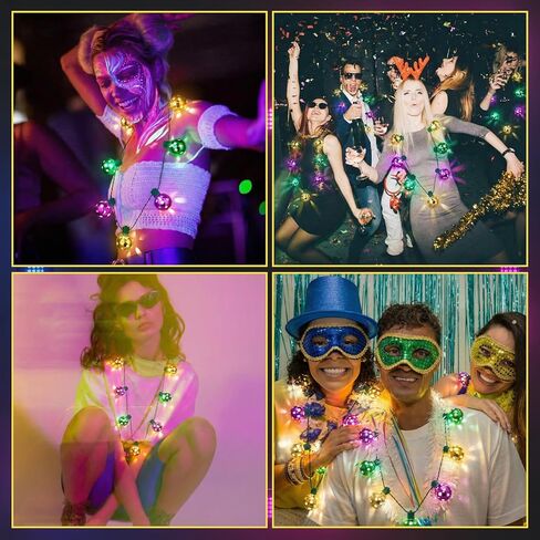 Estune 3 Pcs 40 Inch Mardi Gras Light up Necklace Jumbo LED Mardi Gras Beads Necklace Large Globe Bulbs Strand Big Jewelry Party Accossories for Women Men, 3 Light Modes, Battery Operated in Saudi Arabia