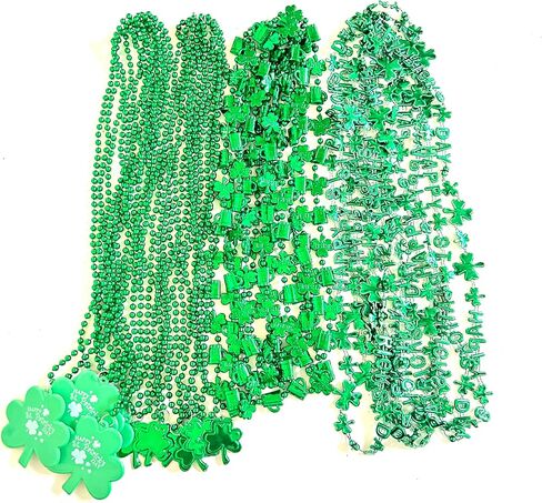 100 Pcs With 10 Styles St. Patrick's Day Beads Necklaces Green Irish Festival Shamrock Parade Party Bead Necklace St. Patrick's Day Party Decoration Gifts in Saudi Arabia