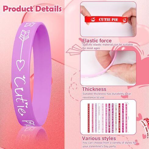 120 PCS Valentine Bracelets Rubber Bulk Valentine's Day Heart Silicone Wristband Valentines Day Accessories for Valentines Day Gifts Exchange Wedding Party Favors Decoration (120) in Kuwait