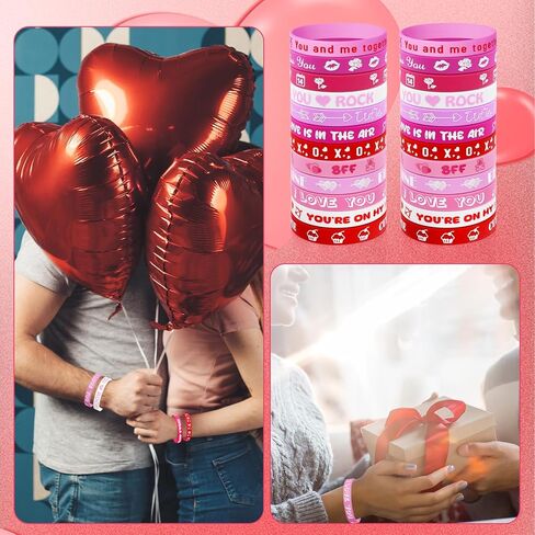 120 PCS Valentine Bracelets Rubber Bulk Valentine's Day Heart Silicone Wristband Valentines Day Accessories for Valentines Day Gifts Exchange Wedding Party Favors Decoration (120) in Kuwait