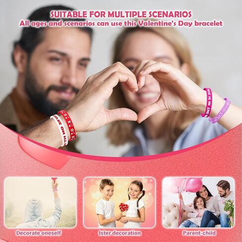 120 PCS Valentine Bracelets Rubber Bulk Valentine's Day Heart Silicone Wristband Valentines Day Accessories for Valentines Day Gifts Exchange Wedding Party Favors Decoration (120) in Kuwait