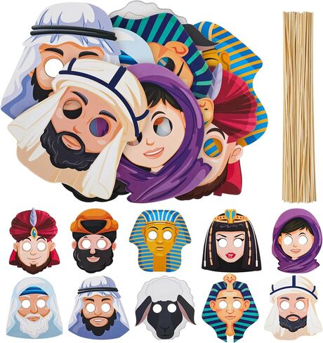 30 Pcs Passover Character Masks Kids Jewish Pesach Face Masks Passover Decorations Stick in Saudi Arabia