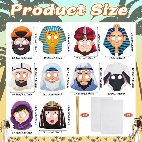 30 Pcs Passover Character Masks Kids Jewish Pesach Face Masks Passover Decorations Stick in Saudi Arabia