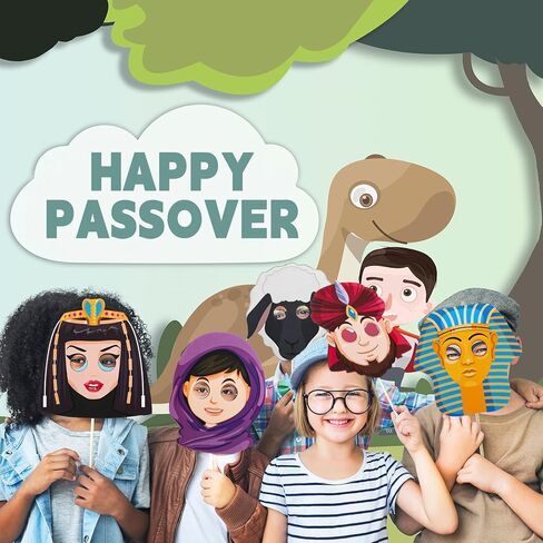 30 Pcs Passover Character Masks Kids Jewish Pesach Face Masks Passover Decorations Stick in Saudi Arabia