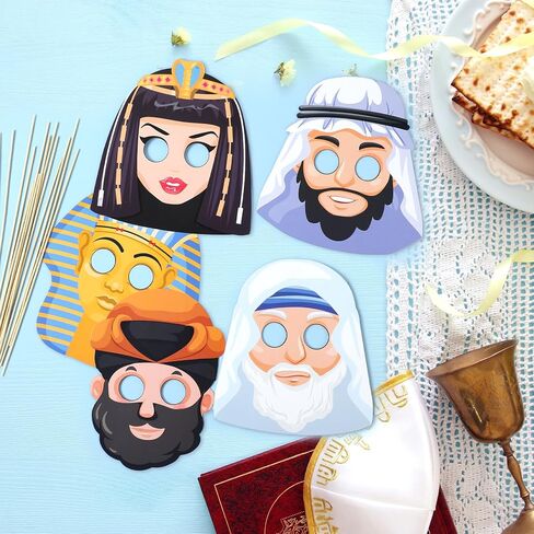 30 Pcs Passover Character Masks Kids Jewish Pesach Face Masks Passover Decorations Stick in Saudi Arabia