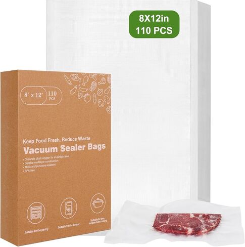 [ترقية 2025] 110 قطعة من أكياس تفريغ الهواء من موريتو، أكياس حفظ الطعام ربع لتر 20.32 سم × 30.48 سم، خالية من البيسفينول A، أكياس تفريغ من الدرجة التجارية مسبقة القطع لتخزين الطعام، إعداد الوجبات أو فيديو Sous Vide in Kuwait
