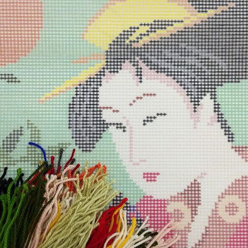 Brvsk Oriental Stamped Cross-Stitch Kit for Adults and Beginners — Naniwaya Okita by Kitagawa Utamaro 16″ × 16″ with Clear, Precise Printed Design on Cotton Canvas; Includes Needles and Yarn in Saudi Arabia