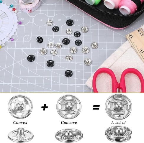 TIESOME 100 Sets Sew On Snap Buttons, 10mm Sew-On Snap Fastener Buttons for Clothing, 50 Black + 50 Silvery Press Snaps, Durable Metal Closure for Jackets, Shirts, Baby Clothes in Kuwait