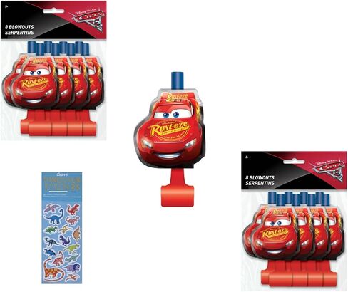 Disney Cars Birthday Party Supplies Bundle includes 16 Party Blowouts and 1 Dinosaur Sticker Sheet in Saudi Arabia