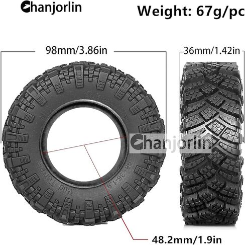 1.9 إطارات RC OD 98 مم 1/10 إطارات مطاطية لجميع التضاريس الطينية مع رغوة لسيارة 1:10 روك الزاحفة المحورية SCX10 SCX10 III AXI03007 D90 TF2 MST Tamiya RR10 محاور عجلات Beadlock 4 قطع in Kuwait