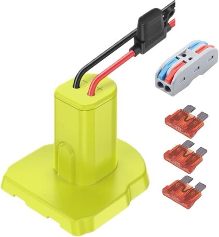 محول بطارية عجلة الطاقة لـ Ryobi One+ 18 فولت مع سلك 12 AWG عالي التحمل وصمام 40 أمبير مطور. As-Seen-On Dad Hacks يوتيوب. in Kuwait