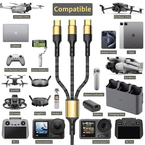 شاحن DJI - Mini 5 Pro 3 في 1 USB-C Neo Mavic Air Series ملحقات الطائرة بدون طيار Mini 2/SE/3/4 Pro/4K Neo2 Air 2/3S Avata/2 Mavic 3/4 كابل شحن سريع قابل للطي ملحق بطارية 5A in Kuwait