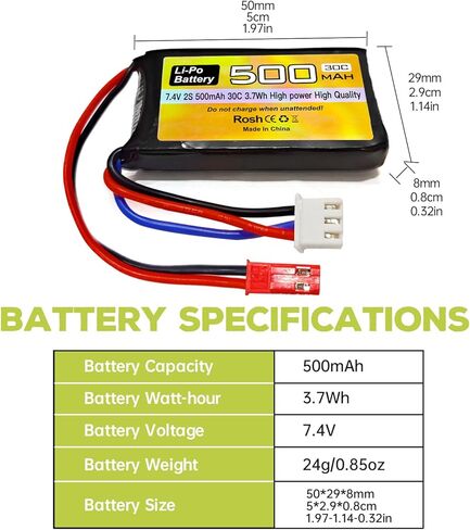Fytoo 2PCS 7.4V 500mAh 30C بطارية ليبو مع قابس JST-2P مع شاحن 2 في 1 لطائرة هليكوبتر RC كوادكوبتر طائرة صغيرة مايكرو FPV سباق بدون طيار RC سيارة، شاحنة، بطارية مركبة عالية السرعة in Kuwait