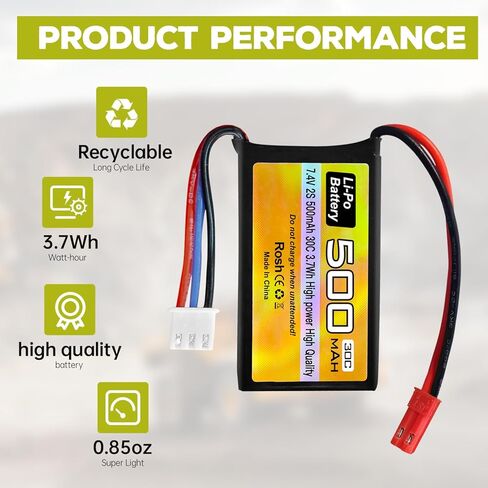 Fytoo 2PCS 7.4V 500mAh 30C بطارية ليبو مع قابس JST-2P مع شاحن 2 في 1 لطائرة هليكوبتر RC كوادكوبتر طائرة صغيرة مايكرو FPV سباق بدون طيار RC سيارة، شاحنة، بطارية مركبة عالية السرعة in Kuwait