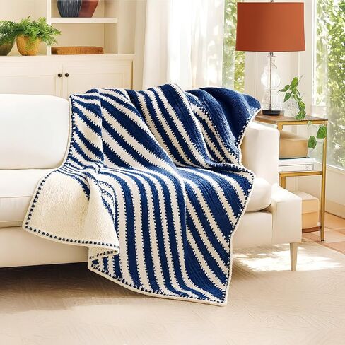 Mary Maxim Crochet Blanket Kit 51" x 64" Infinity Blanket Pattern, Instructions and Soft Worsted Weight Yarns, Intermediate Crochet Kits for Adults, Colors Natural, Dark Azure in Saudi Arabia