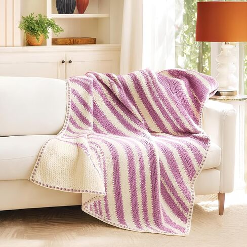 Mary Maxim Crochet Blanket Kit 51" x 64" Infinity Blanket Pattern, Instructions and Soft Worsted Weight Yarns, Intermediate Crochet Kits for Adults, Colors Natural, Dark Azure in Saudi Arabia