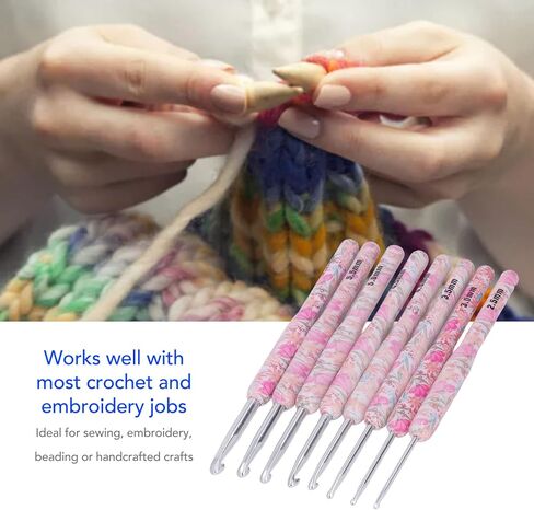 Cunyuer 8PCS Crochet Hook Set, 2.5-6.0mm Ergonomic Crochet Hooks for Arthritic Hands, Soft Grips Aluminum Crochet Needles for Knitter Sewing DIY Yarn Craft in Saudi Arabia