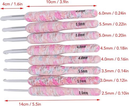 Cunyuer 8PCS Crochet Hook Set, 2.5-6.0mm Ergonomic Crochet Hooks for Arthritic Hands, Soft Grips Aluminum Crochet Needles for Knitter Sewing DIY Yarn Craft in Saudi Arabia