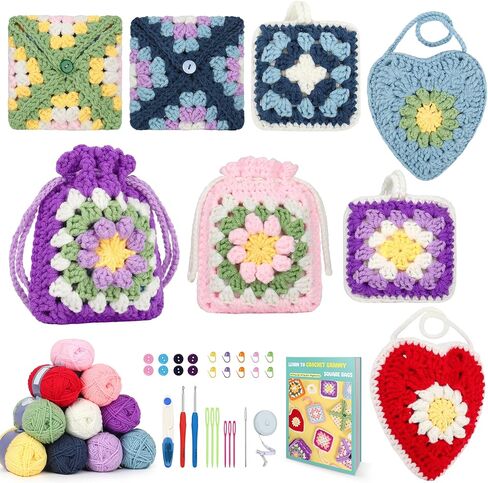 Katech Crochet Kit for Beginners Adults - Coin Purse Crochet Kit with Step-by-Step Instructions, Premium Yarn, Hook & Supplies - Learn-to-Crochet Small Bag, Wallet or Creative Gift in Saudi Arabia