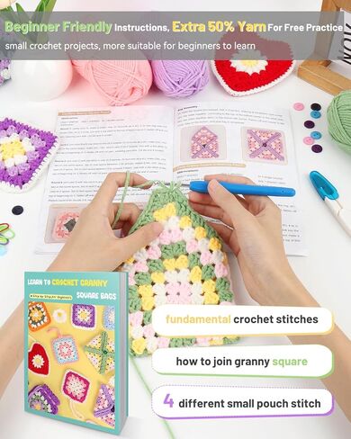 Katech Crochet Kit for Beginners Adults - Coin Purse Crochet Kit with Step-by-Step Instructions, Premium Yarn, Hook & Supplies - Learn-to-Crochet Small Bag, Wallet or Creative Gift in Saudi Arabia