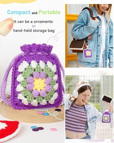 Katech Crochet Kit for Beginners Adults - Coin Purse Crochet Kit with Step-by-Step Instructions, Premium Yarn, Hook & Supplies - Learn-to-Crochet Small Bag, Wallet or Creative Gift in Saudi Arabia