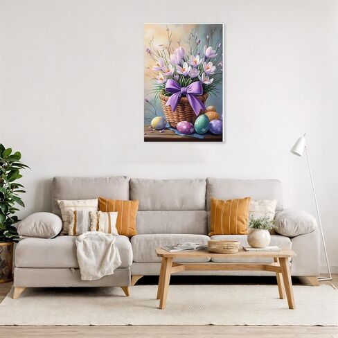 NAIMOER Easter Paint by Numbers Kits for Adults Beginner with Wooden Framed, Eggs Flower Color by Numbers on Canvas Painting Kits for Adults, Easy Paint DIY Acrylic for Home Wall Decor 8X12 Inch in Saudi Arabia