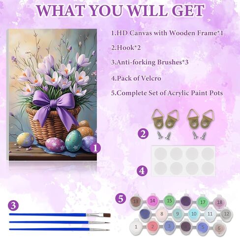 NAIMOER Easter Paint by Numbers Kits for Adults Beginner with Wooden Framed, Eggs Flower Color by Numbers on Canvas Painting Kits for Adults, Easy Paint DIY Acrylic for Home Wall Decor 8X12 Inch in Saudi Arabia