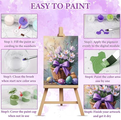 NAIMOER Easter Paint by Numbers Kits for Adults Beginner with Wooden Framed, Eggs Flower Color by Numbers on Canvas Painting Kits for Adults, Easy Paint DIY Acrylic for Home Wall Decor 8X12 Inch in Saudi Arabia
