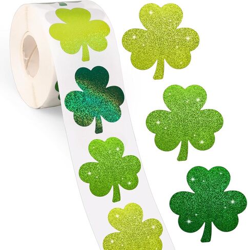 Whaline St. Patrick's Day Stickers Roll Holographic Seal Stickers Sparkly Funny Cartoon Lucky Charm Waterproof Self-Adhesive Decals for Irish Holiday Envelope Journal Decor, 500 Pcs in Kuwait