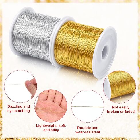 4 بكرات 1837 قدم خيط معدني، 0.2 مم سلسلة زينة عيد الميلاد سلك ذهبي سلسلة فضية حرفية سلاسل بهرج شريط سوار لصنع المجوهرات صناعة تغليف الهدايا (ذهبي، فضي) in Saudi Arabia