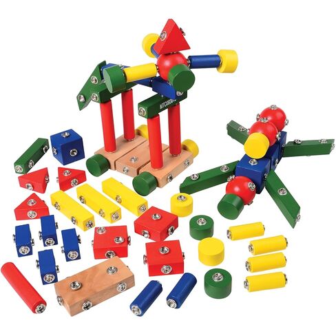 Constructive Playthings Children's Snap N Play Building Blocks for Toddlers 3-5 Years with Drawstring Bag for Block Storage, STEM Toys, Durable Hardwood Manipulatives, Multicolor, 65 pcs. in Saudi Arabia