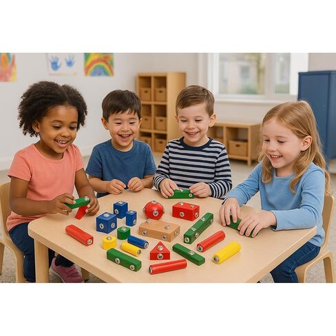 Constructive Playthings Children's Snap N Play Building Blocks for Toddlers 3-5 Years with Drawstring Bag for Block Storage, STEM Toys, Durable Hardwood Manipulatives, Multicolor, 65 pcs. in Saudi Arabia