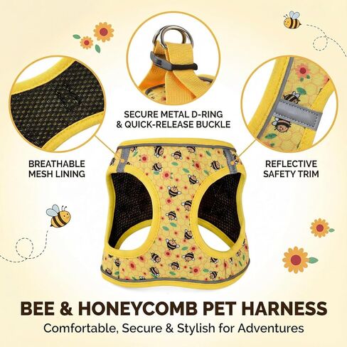 Step in Dog Harness and Leash Set, Reflective Adjustable No Pull Dog Harness for Extra-Small/Small Dogs Puppy and Cats, Soft Padded Mesh Vest Harnesses for Girl and Boy Pets(Bee,S) in Saudi Arabia