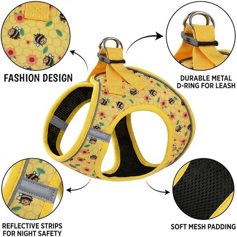 Step in Dog Harness and Leash Set, Reflective Adjustable No Pull Dog Harness for Extra-Small/Small Dogs Puppy and Cats, Soft Padded Mesh Vest Harnesses for Girl and Boy Pets(Bee,S) in Saudi Arabia