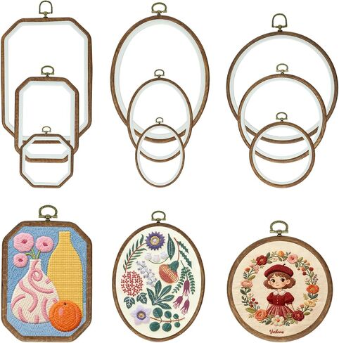 9 Pcs Large Embroidery Hoop Frame, Embroidery Frames for Display, Imitated Wood Cross Stitch Hoop, Circle/Oval/Octagonal Cross Stitch Frame Kits, Perfect for DIY, Craft Sewing, Home Decor in Saudi Arabia