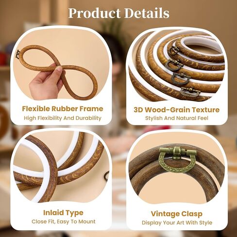 9 Pcs Large Embroidery Hoop Frame, Embroidery Frames for Display, Imitated Wood Cross Stitch Hoop, Circle/Oval/Octagonal Cross Stitch Frame Kits, Perfect for DIY, Craft Sewing, Home Decor in Saudi Arabia
