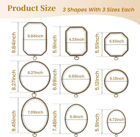 9 Pcs Large Embroidery Hoop Frame, Embroidery Frames for Display, Imitated Wood Cross Stitch Hoop, Circle/Oval/Octagonal Cross Stitch Frame Kits, Perfect for DIY, Craft Sewing, Home Decor in Saudi Arabia