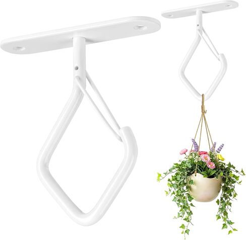 Ceilling Plant Hooks with Safety Buckle, 2.95 Inch Metal Heavy Duty Pot Basket Hanging Hooks for Indoor Outdoor, White, 4 Pcs in Saudi Arabia