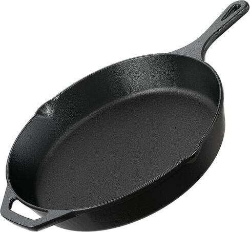 Utopia Kitchen Cast Iron Skillets 12 Inch, Chef's Pan, Pre-Seasoned Frying Pan, Stovetop, Oven, Campfire and Grill Large Skillet, Even Heat Distribution Multipurpose Cast Iron Pan - Black in Kuwait