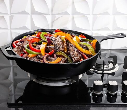 Utopia Kitchen Cast Iron Skillets 12 Inch, Chef's Pan, Pre-Seasoned Frying Pan, Stovetop, Oven, Campfire and Grill Large Skillet, Even Heat Distribution Multipurpose Cast Iron Pan - Black in Kuwait