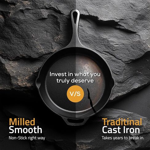 Utopia Kitchen Cast Iron Skillets 12 Inch, Chef's Pan, Pre-Seasoned Frying Pan, Stovetop, Oven, Campfire and Grill Large Skillet, Even Heat Distribution Multipurpose Cast Iron Pan - Black in Kuwait