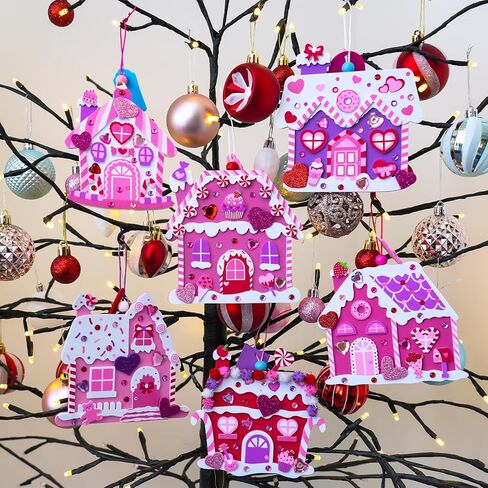 Winlyn 24 Sets Valentine's Day Heart House Ornaments Decorations DIY Valentine House Craft Kits Foam House with Heart Valentine Stickers for Kids School Classroom Activities Party Favors Gift Exchange in Saudi Arabia