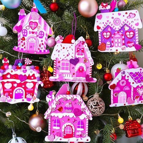 Winlyn 24 Sets Valentine's Day Heart House Ornaments Decorations DIY Valentine House Craft Kits Foam House with Heart Valentine Stickers for Kids School Classroom Activities Party Favors Gift Exchange in Saudi Arabia
