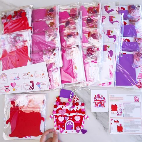 Winlyn 24 Sets Valentine's Day Heart House Ornaments Decorations DIY Valentine House Craft Kits Foam House with Heart Valentine Stickers for Kids School Classroom Activities Party Favors Gift Exchange in Saudi Arabia