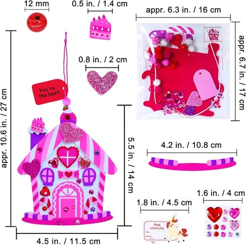Winlyn 24 Sets Valentine's Day Heart House Ornaments Decorations DIY Valentine House Craft Kits Foam House with Heart Valentine Stickers for Kids School Classroom Activities Party Favors Gift Exchange in Saudi Arabia