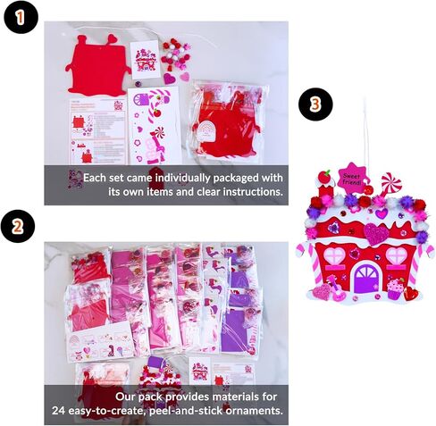 Winlyn 24 Sets Valentine's Day Heart House Ornaments Decorations DIY Valentine House Craft Kits Foam House with Heart Valentine Stickers for Kids School Classroom Activities Party Favors Gift Exchange in Saudi Arabia