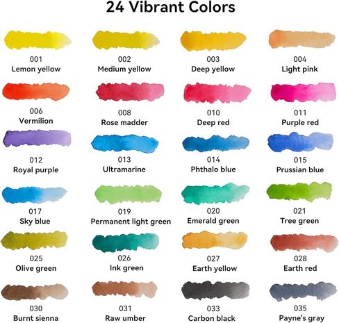 24 Colors Solid Watercolor Paint Set, Vibrant and Highly Pigmented Colors, Removable Pans and Built-in Palette, Portable Metal Case for Students, Beginners, and Outdoor Sketching in Saudi Arabia