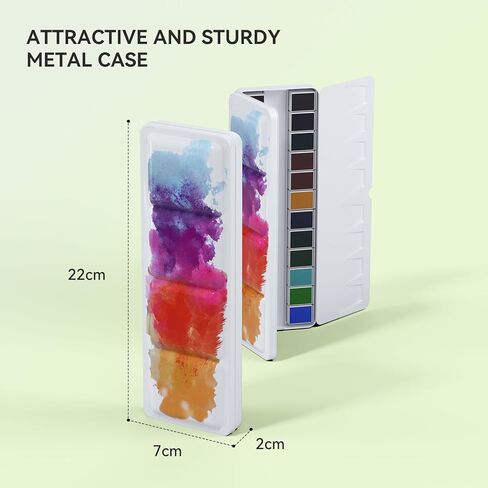24 Colors Solid Watercolor Paint Set, Vibrant and Highly Pigmented Colors, Removable Pans and Built-in Palette, Portable Metal Case for Students, Beginners, and Outdoor Sketching in Saudi Arabia