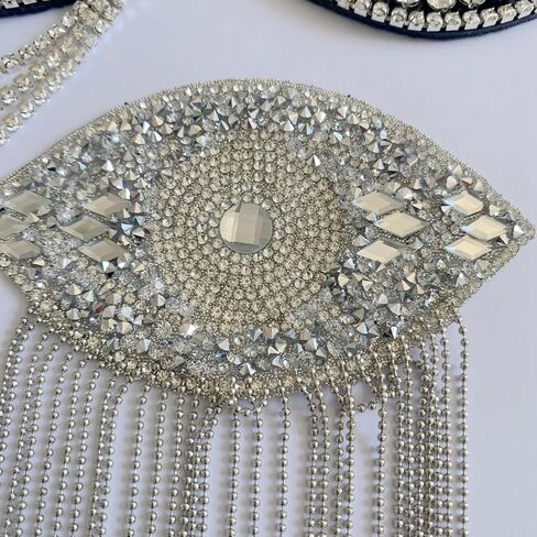 3PCS Rhinestone Crystal Eyes Applique Iron on Patch Applique DIY Sewing Appliques for Bridal Wedding Dress Clothes Shoes Decoration Handmade Wedding Accessories (Silver Black Gold) in Saudi Arabia